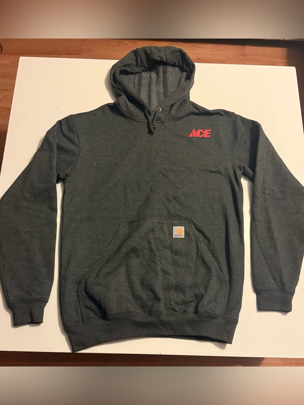 Carhartt Men’s Dark Gray Crewneck Hoodie with Red ACE Logo (S)